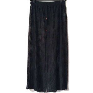 NWOT Nordstrom Cabana Lace Mesh Wide Leg Cover Up Pants L Black